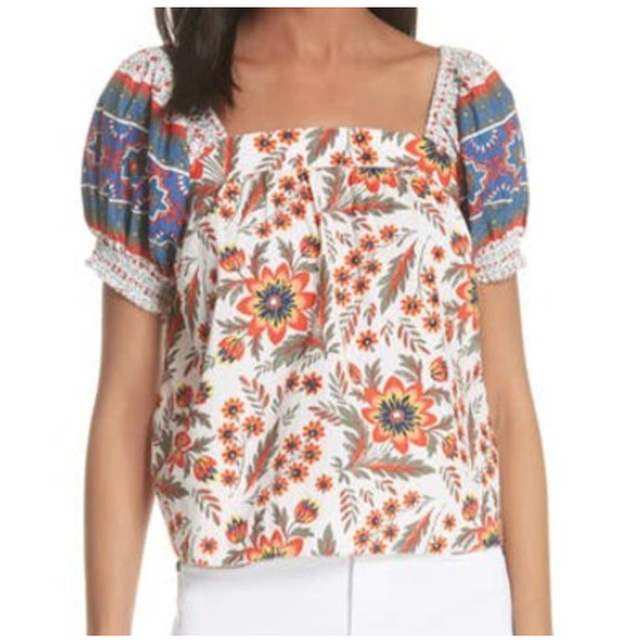 Joie Cleona Puff Sleeve Boho Peasant Prairie Cottage Floral Square Neck Top SML - Picture 2 of 11